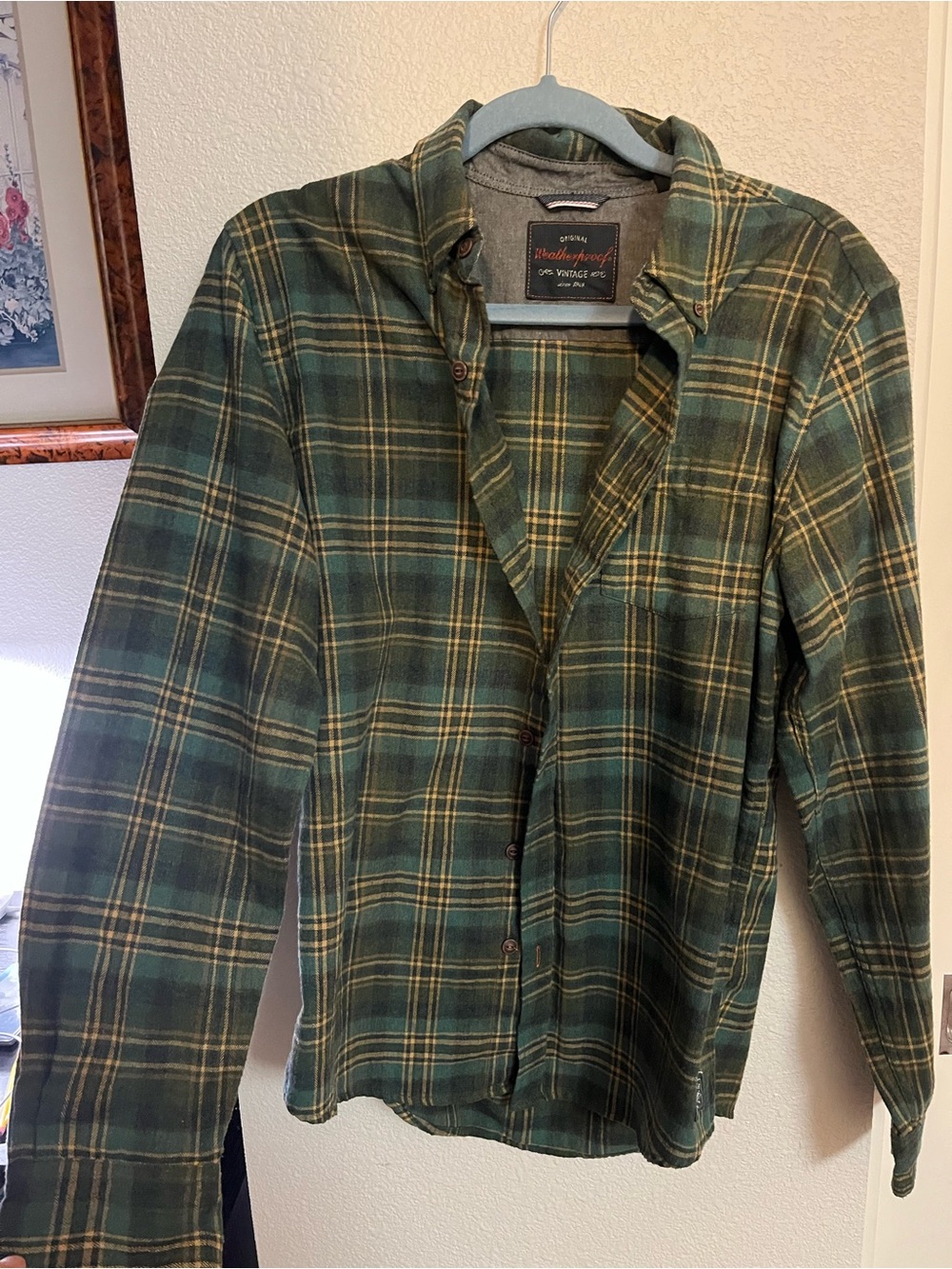 Weatherproof Men’s Green and Yellow Plaid Shirt Jacket